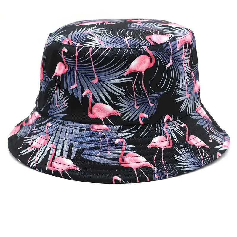 Retro Flamingo With Leaf Pattern Print Bucket Hat