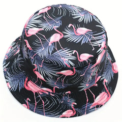 Retro Flamingo With Leaf Pattern Print Bucket Hat