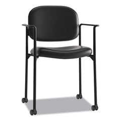 Stacking Guest Chair with Arms Bonded Black Leather Upholstery (new)
