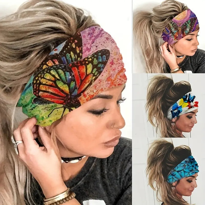 Headband, Butterfly Print Wide Headband For Women & Girls,