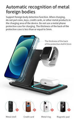 3-in-1 Fast Charging Station, Folding Wireless Charger Stand For iPhone...