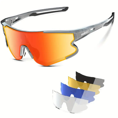 Cool Polarized Sports Glasses, Wrap Around One-piece Glasses With 4pcs-Replacement Lens, For Men/Women Pickle&Tennis,Cycling,Running,Hiking,Golf,Fishing